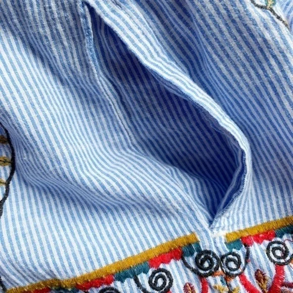 Zara Blue and White Striped Embroidered Shirt Dress with Pockets - Picture 9 of 13